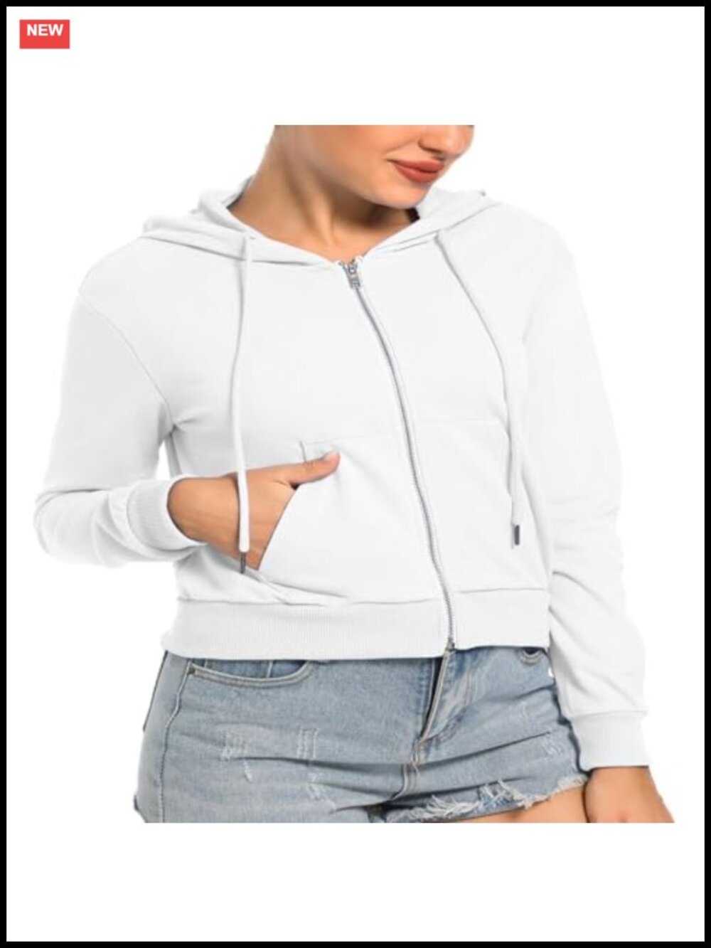 Cropped Zip Up Hoodie Long Sleeve Cotton Blend Workout Sweatshirt